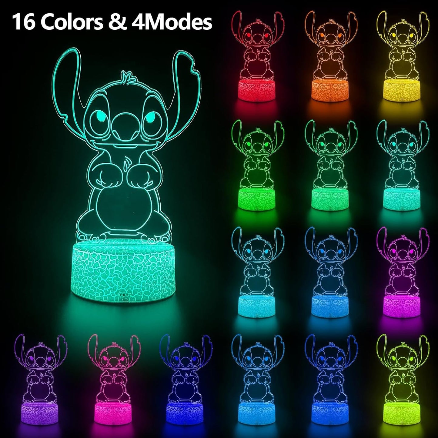 Cool Night Light,16 Color Night Light,3D LED Lamp with Smart Remote Control