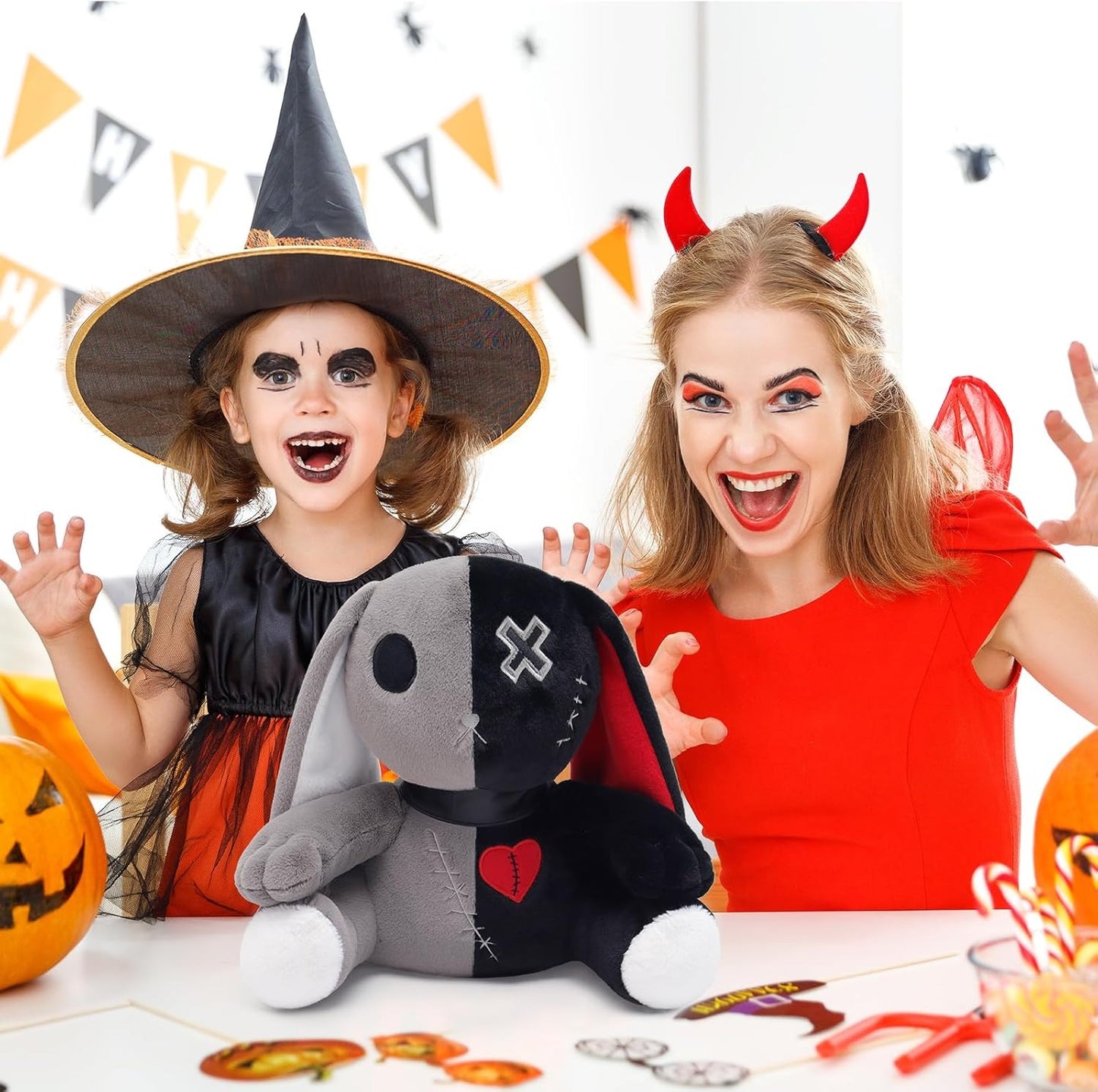 Gray Goth Bunny Plush Rabbit