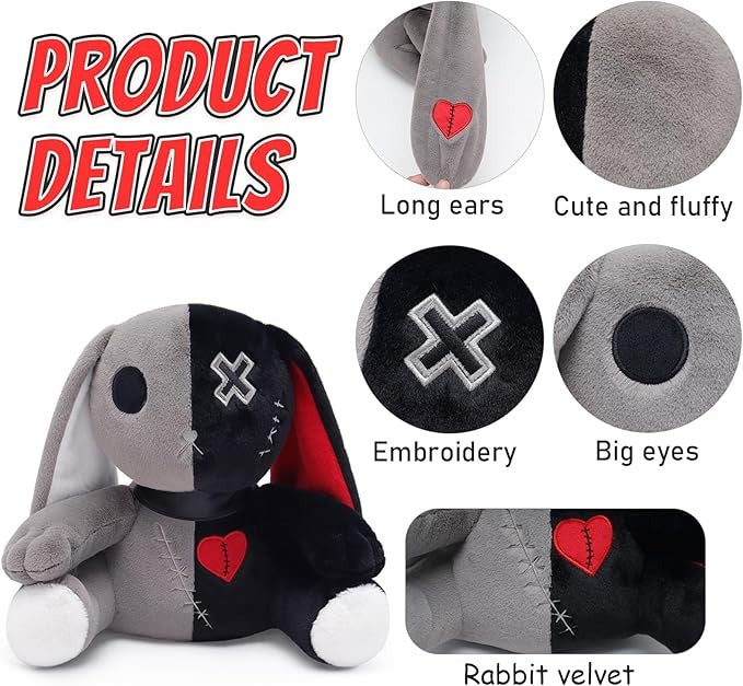 Gray Goth Bunny Plush Rabbit