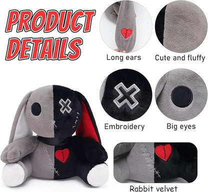 Gray Goth Bunny Plush Rabbit