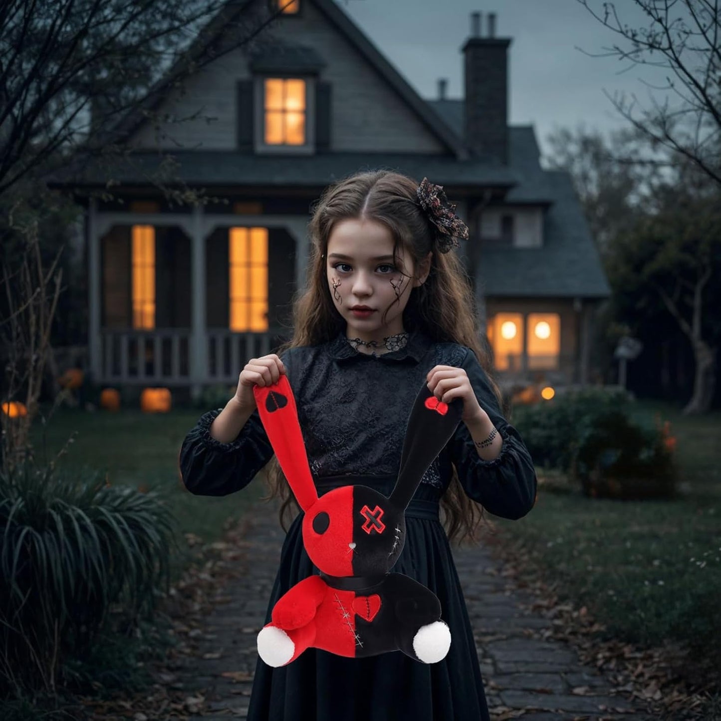 Red & Black Goth Bunny Plush Rabbit